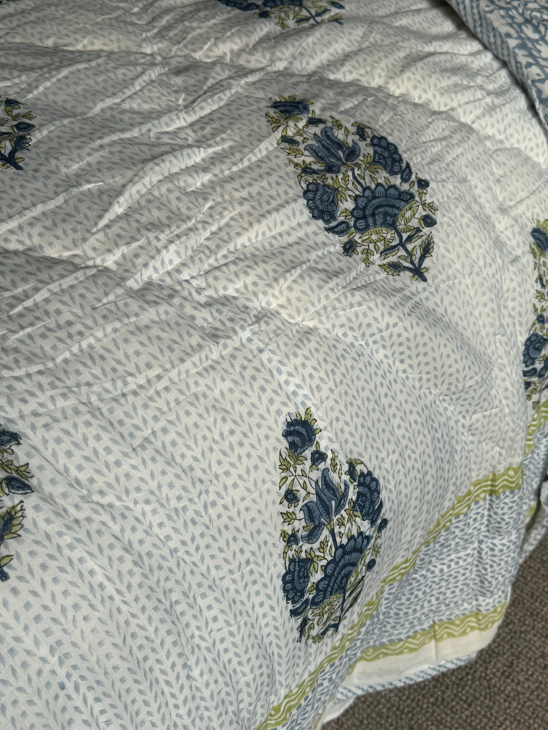 Blue Foliage & Tree Hand Block-Printed Bedspread