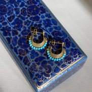 Gemstone Cresent Hoop Earrings - Turquoise