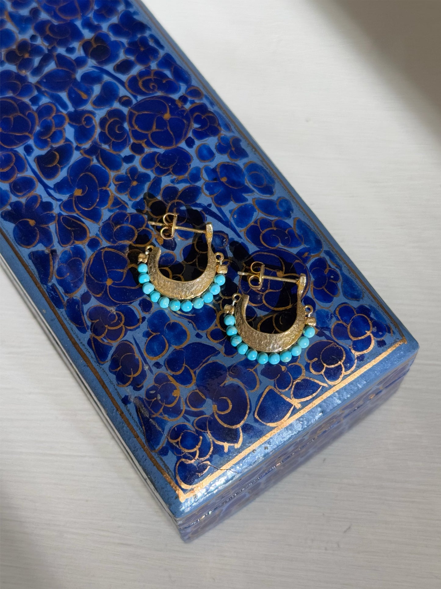 Gemstone Cresent Hoop Earrings - Turquoise