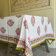 Pink Flower Block Print Tablecloth