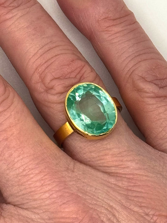 Bezel Set Green Gemstone Ring