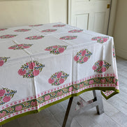 Pink Flower Block Print Tablecloth