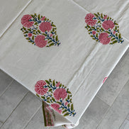 Pink Flower Block Print Tablecloth