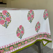 Pink Flower Block Print Tablecloth