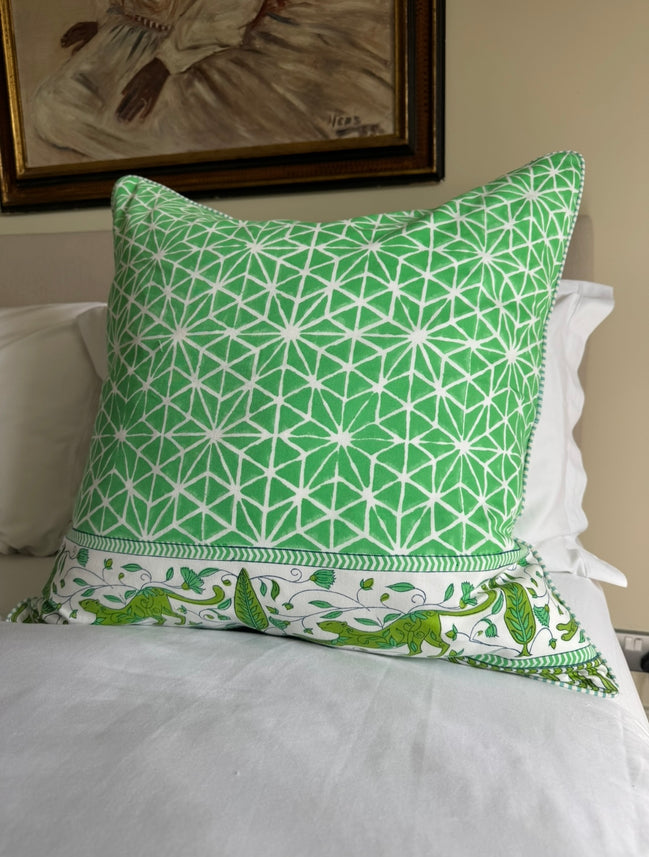 Green Geometric & Leopards Large Cushion