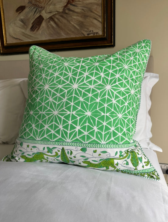 Green Geometric & Leopards Large Cushion