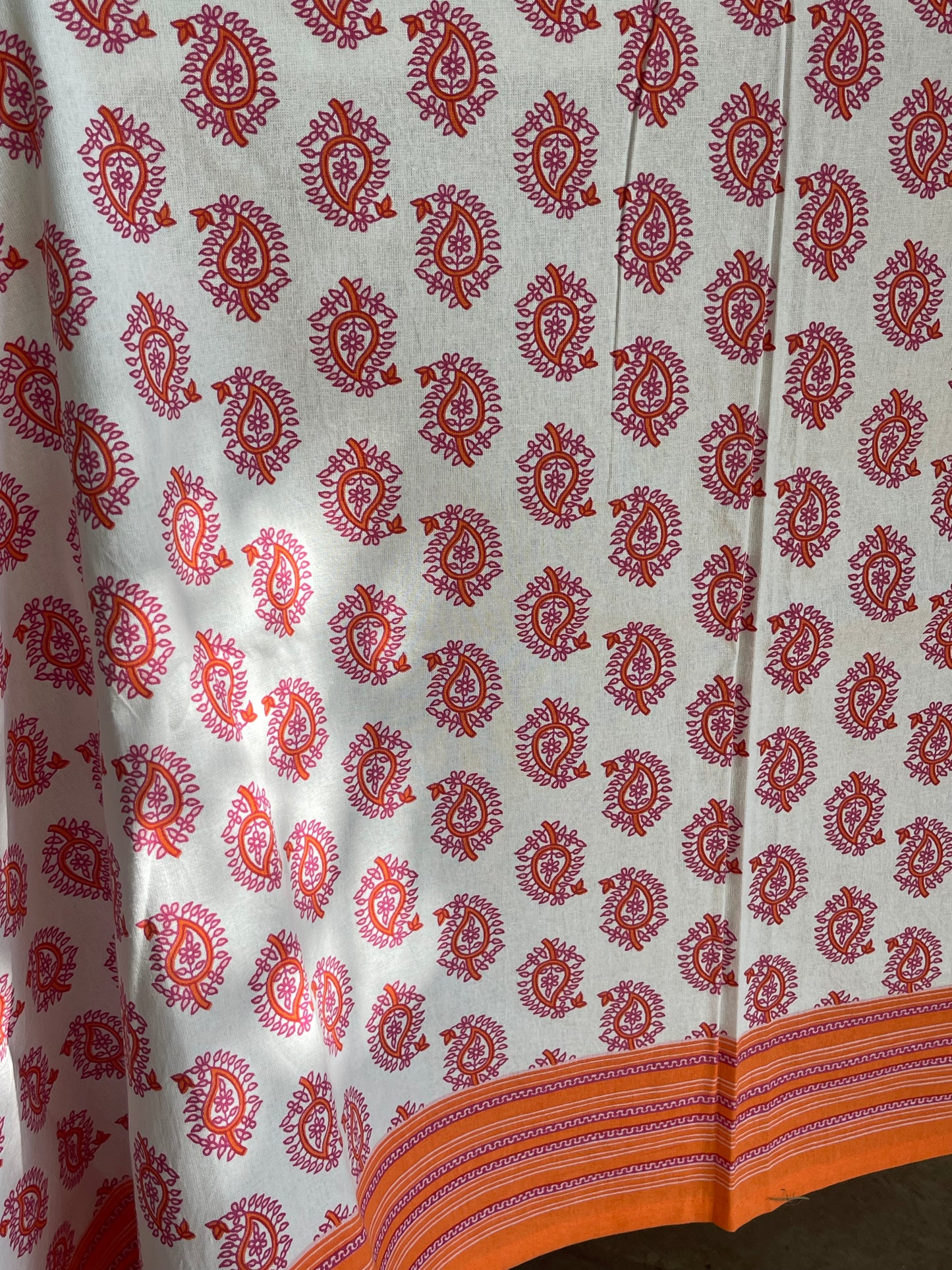 Pink and Orange Tree Block Printed Tablecloth