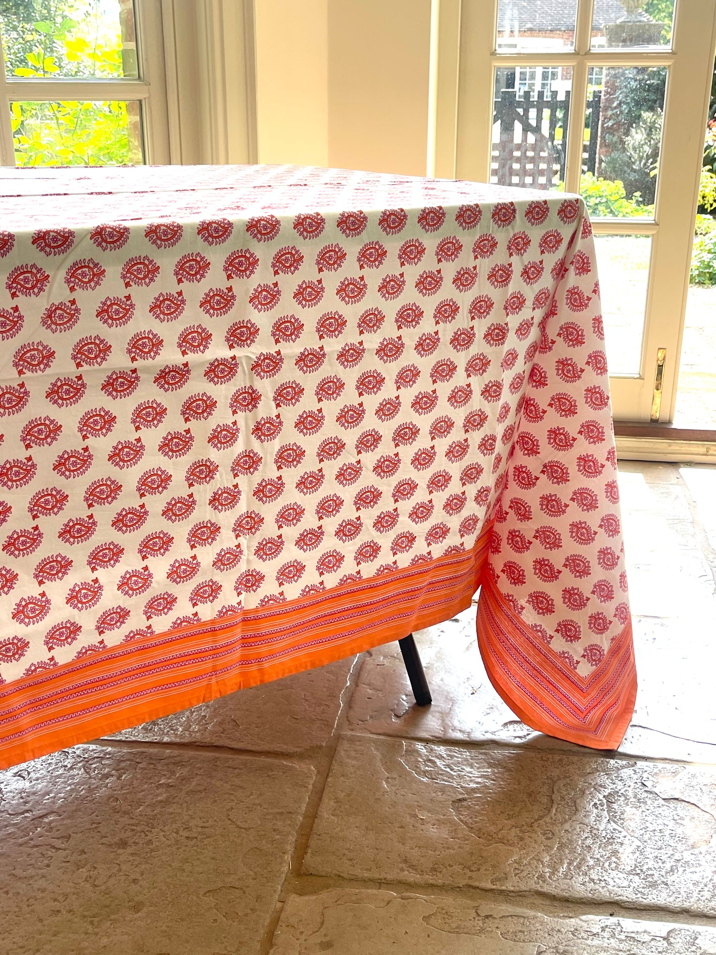 Pink and Orange Tree Block Printed Tablecloth