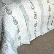 Blue Flower Trail Hand Block-Printed Bedspread