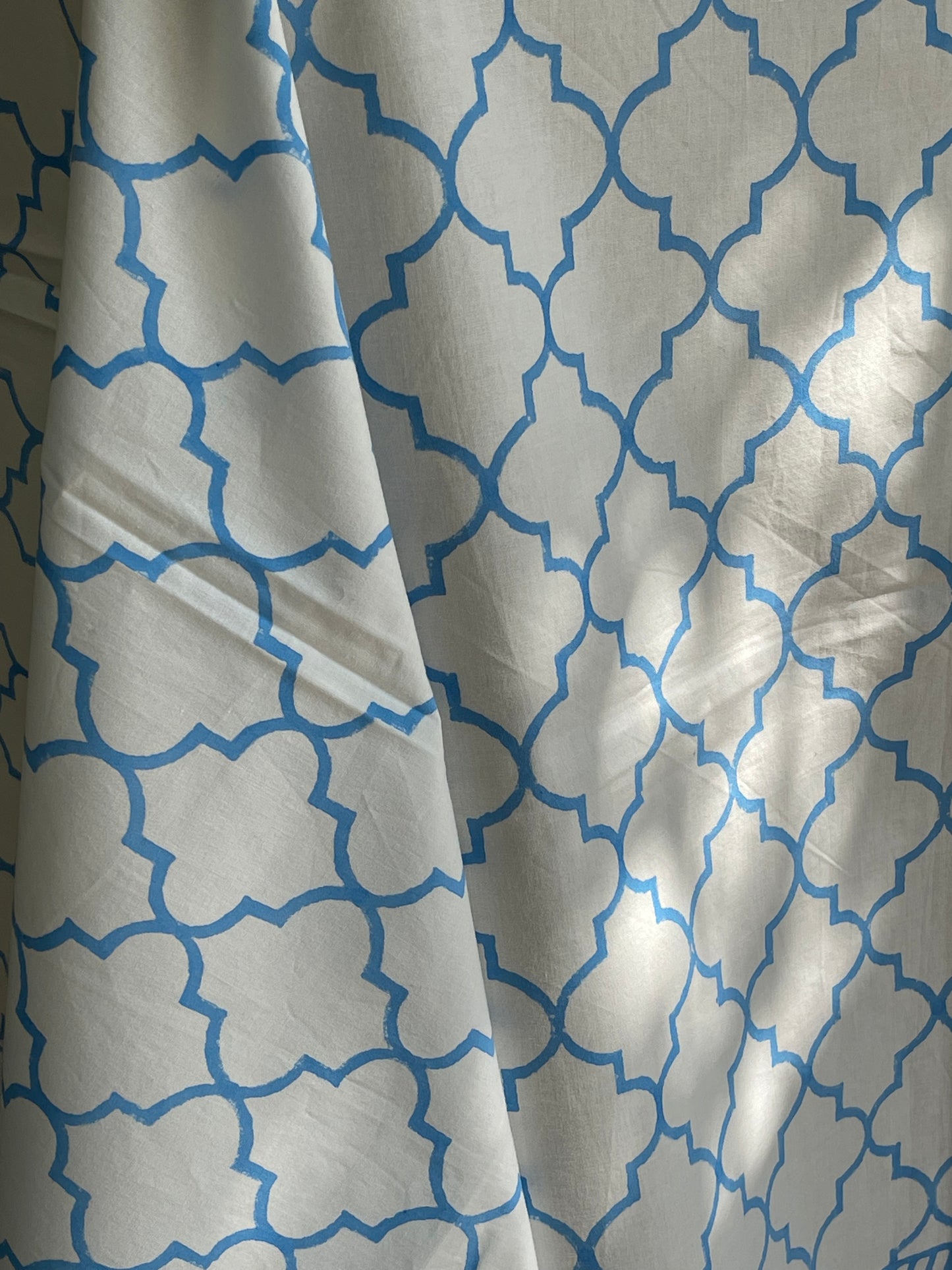 Blue and White Block Printed Tablecloth