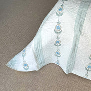 Blue Flower Trail Hand Block-Printed Bedspread