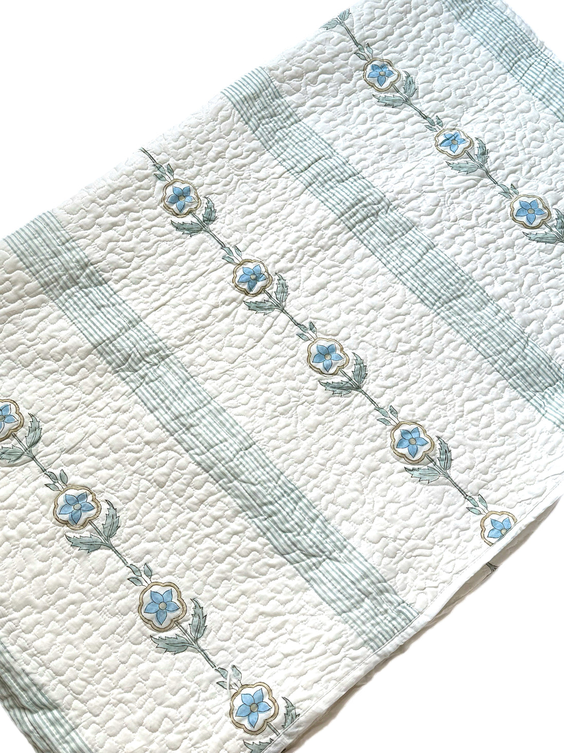 Blue Flower Trail Hand Block-Printed Bedspread