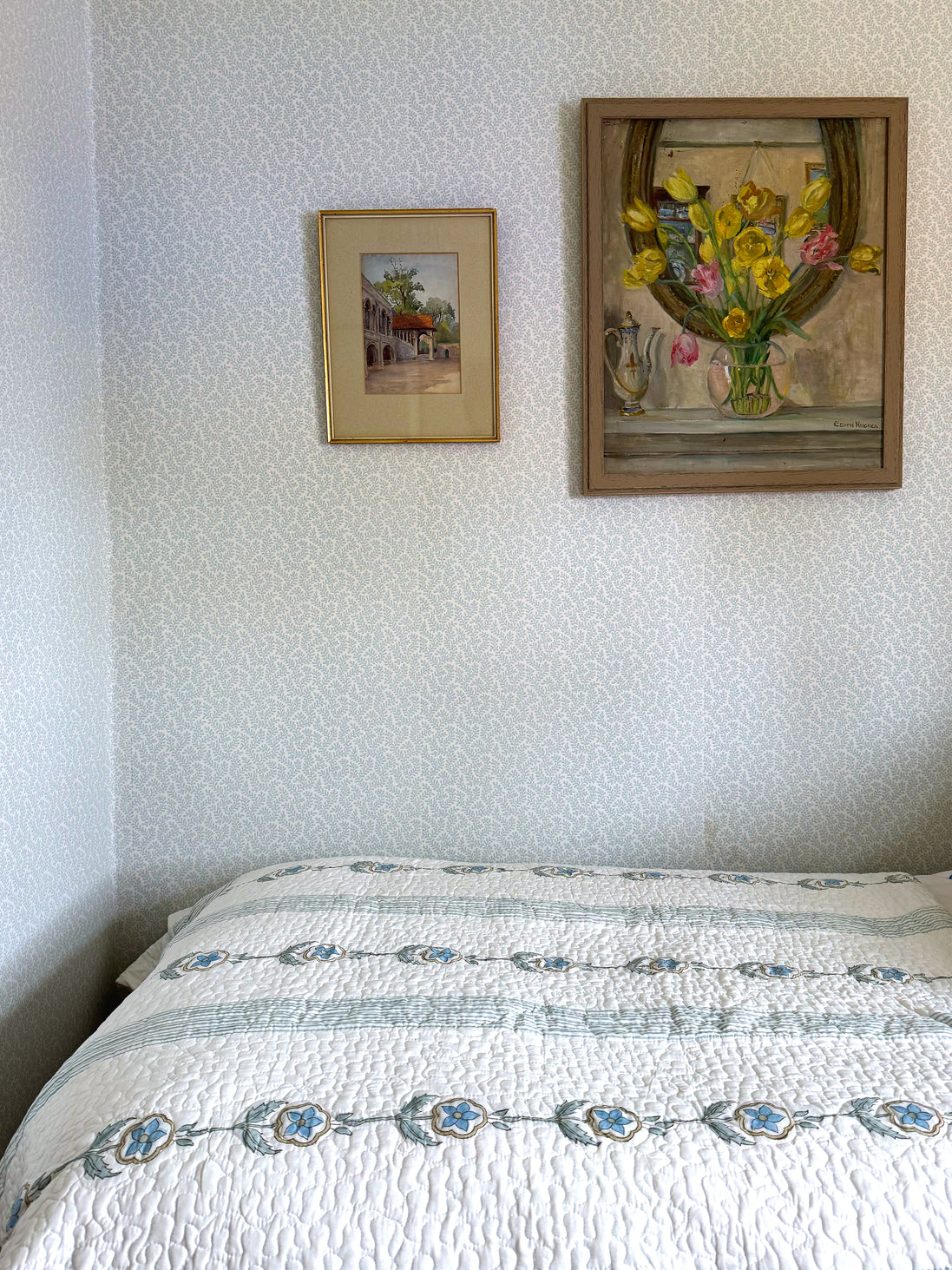 Blue Flower Trail Hand Block-Printed Bedspread