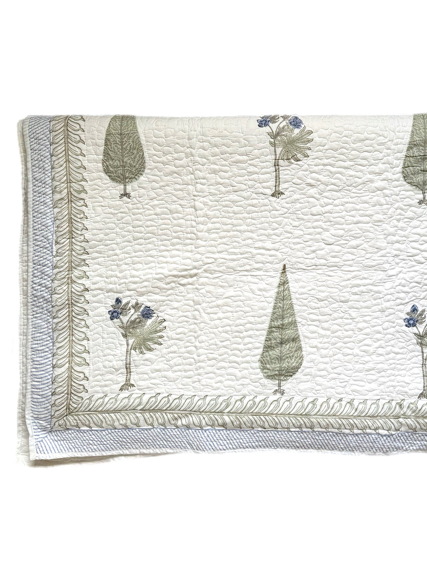 Blue Cypress Hand Block-Printed Bedspread