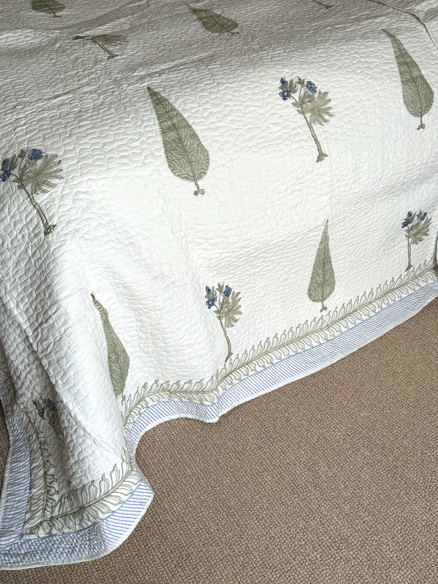 Blue Cypress Hand Block-Printed Bedspread