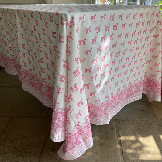 Pink Zebra Block Printed Tablecloth