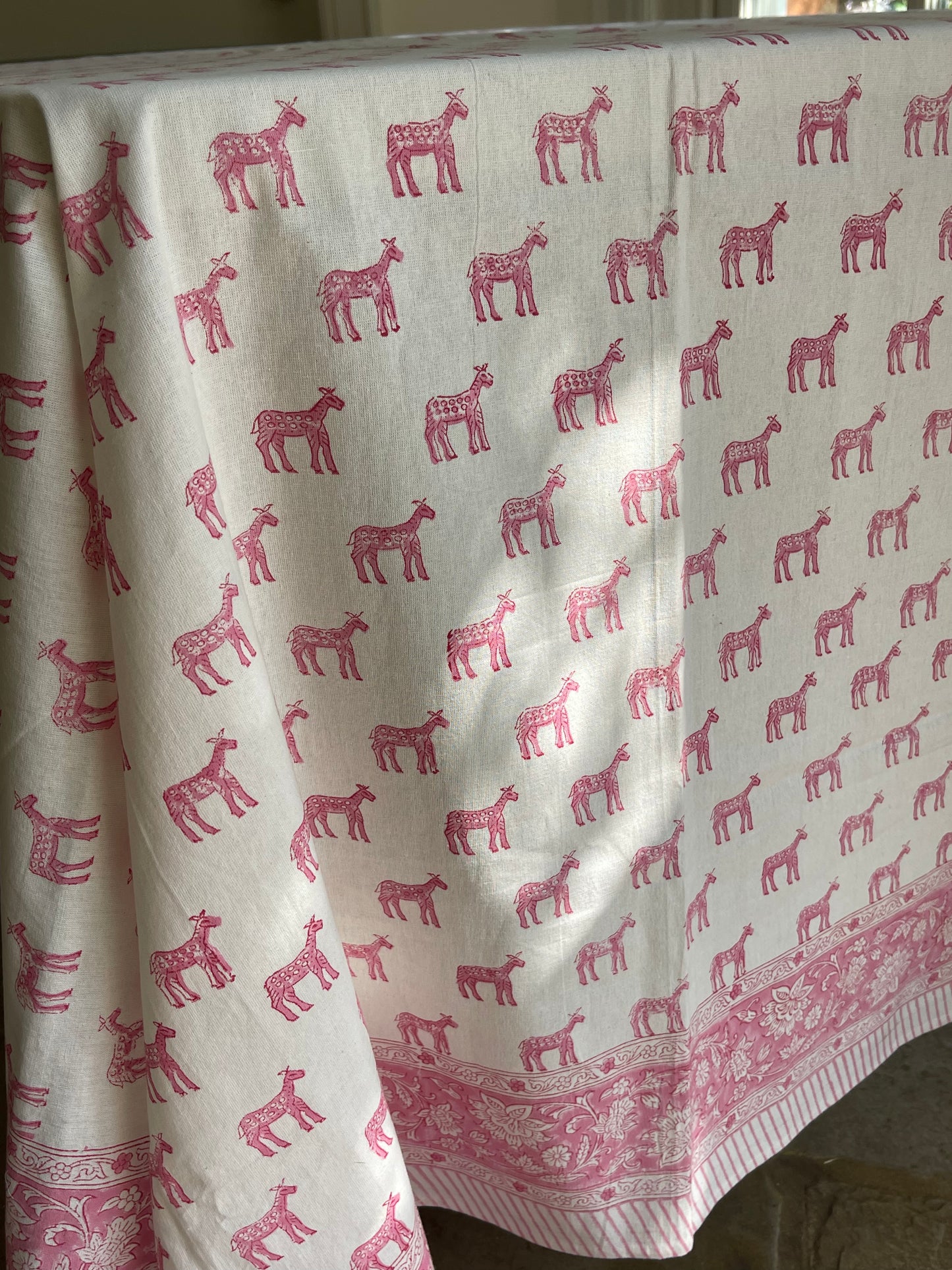 Pink Zebra Block Printed Tablecloth