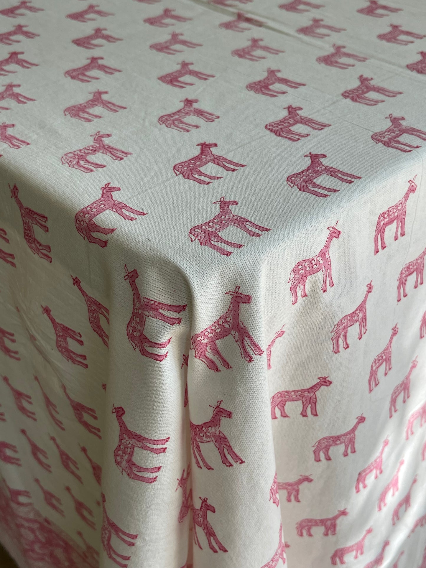 Pink Zebra Block Printed Tablecloth