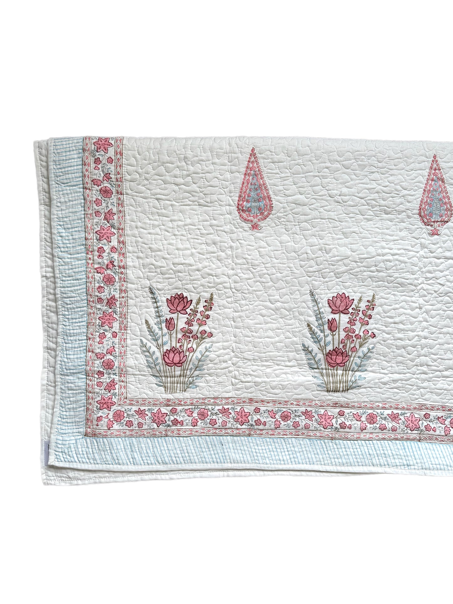 Pink Cypress and Foliage Hand Block-Printed Bedspread