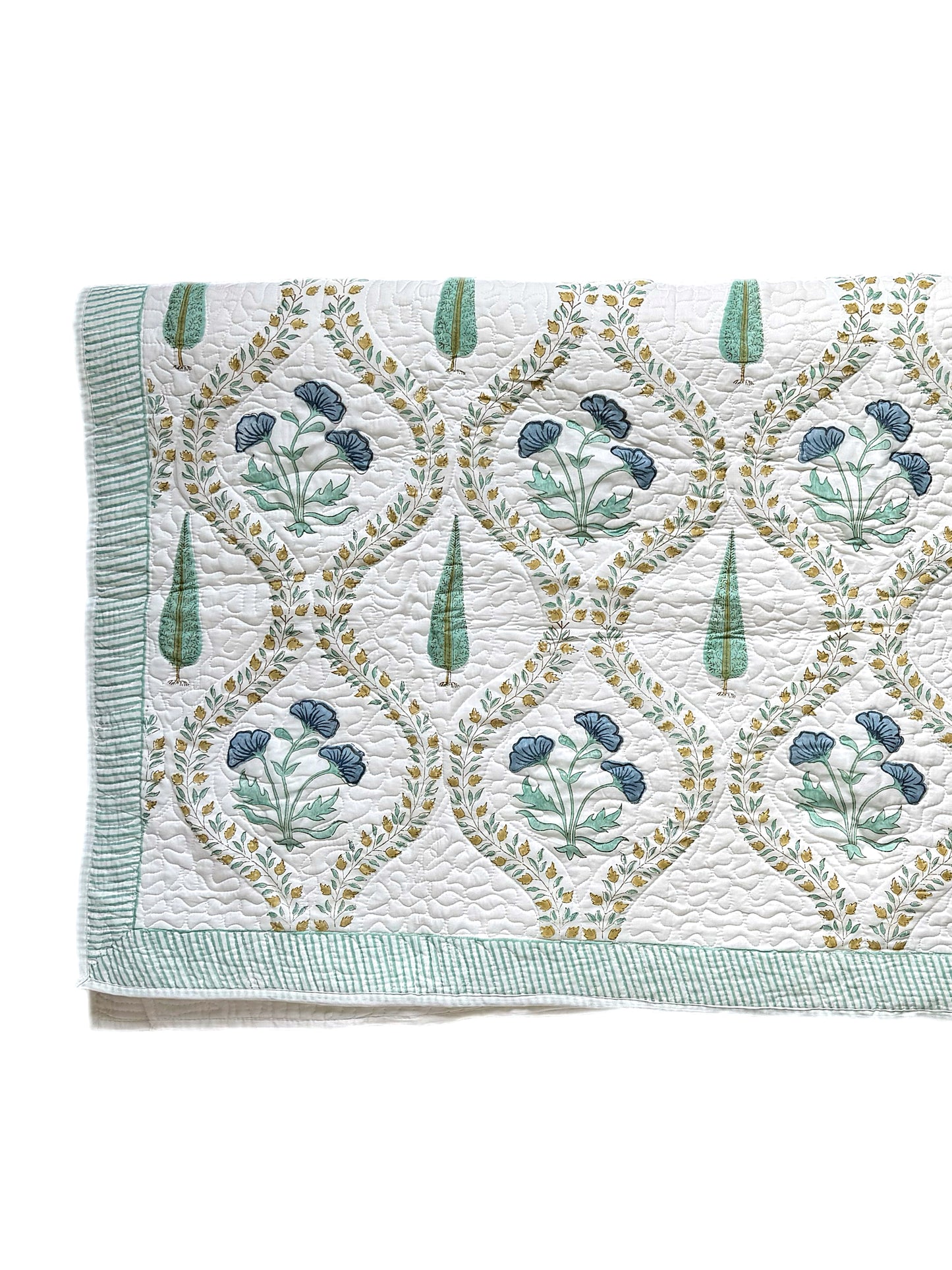 Turquoise Cypress Hand Block-Printed Bedspread