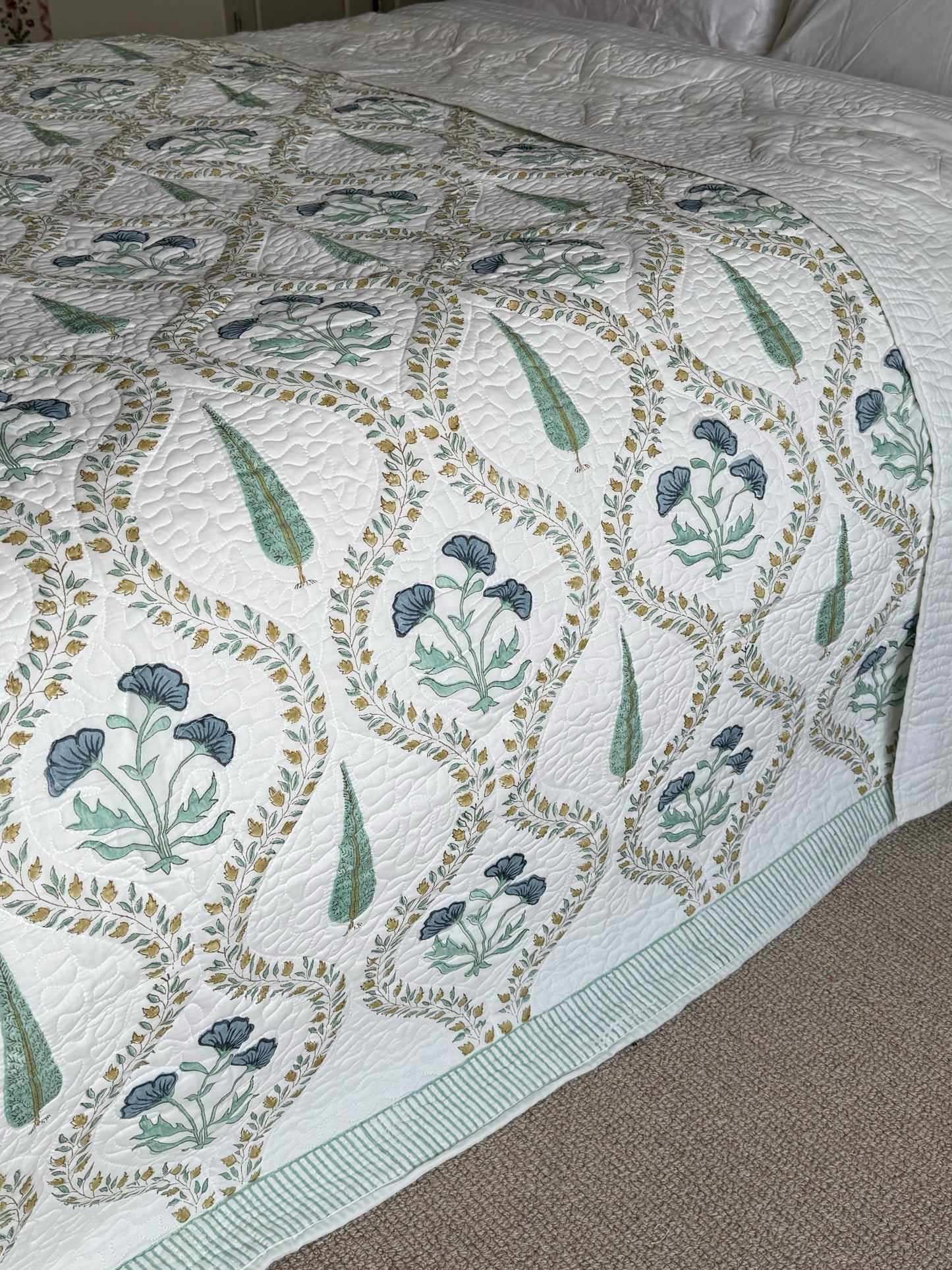 Turquoise Cypress Hand Block-Printed Bedspread