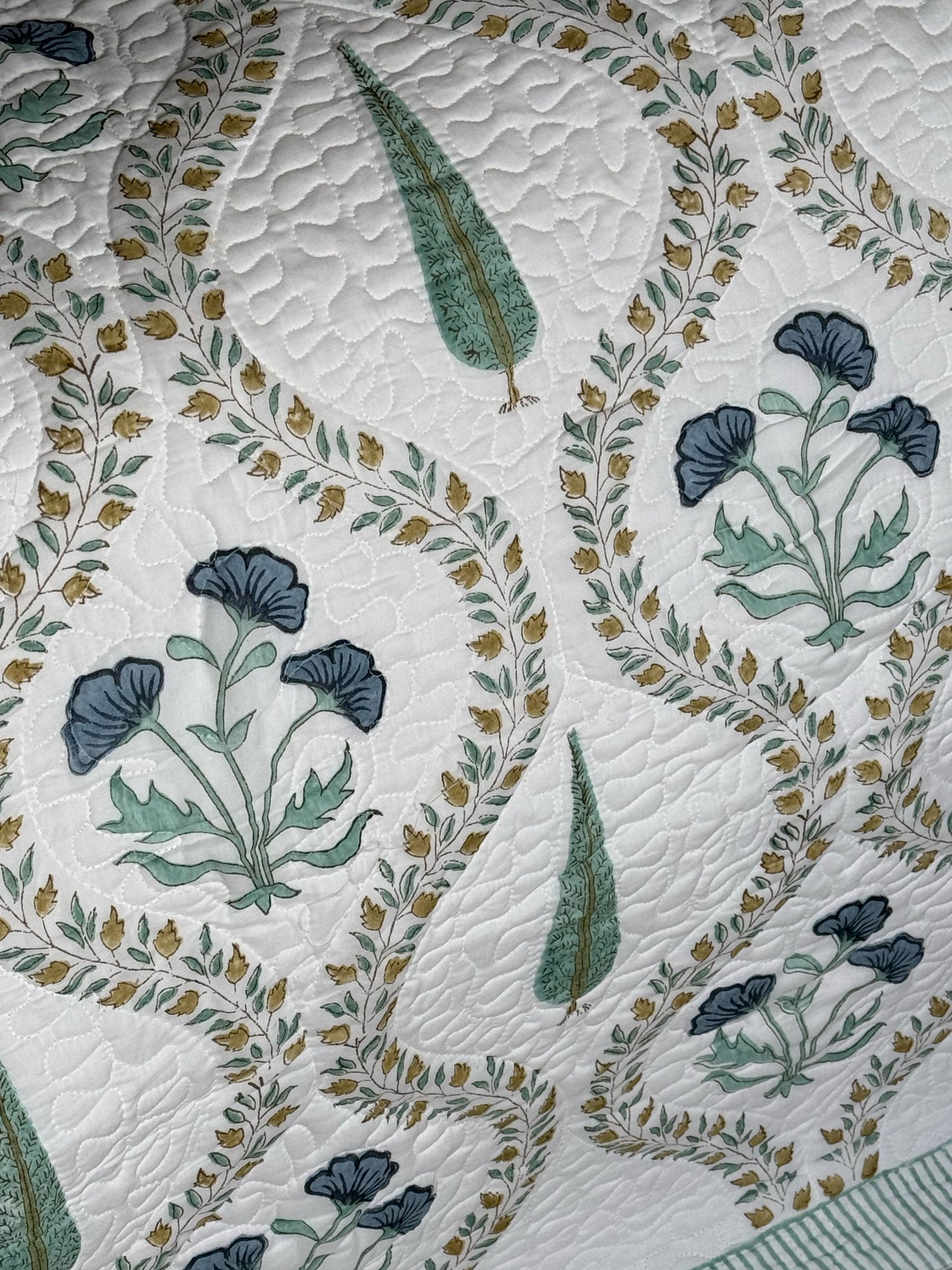 Turquoise Cypress Hand Block-Printed Bedspread