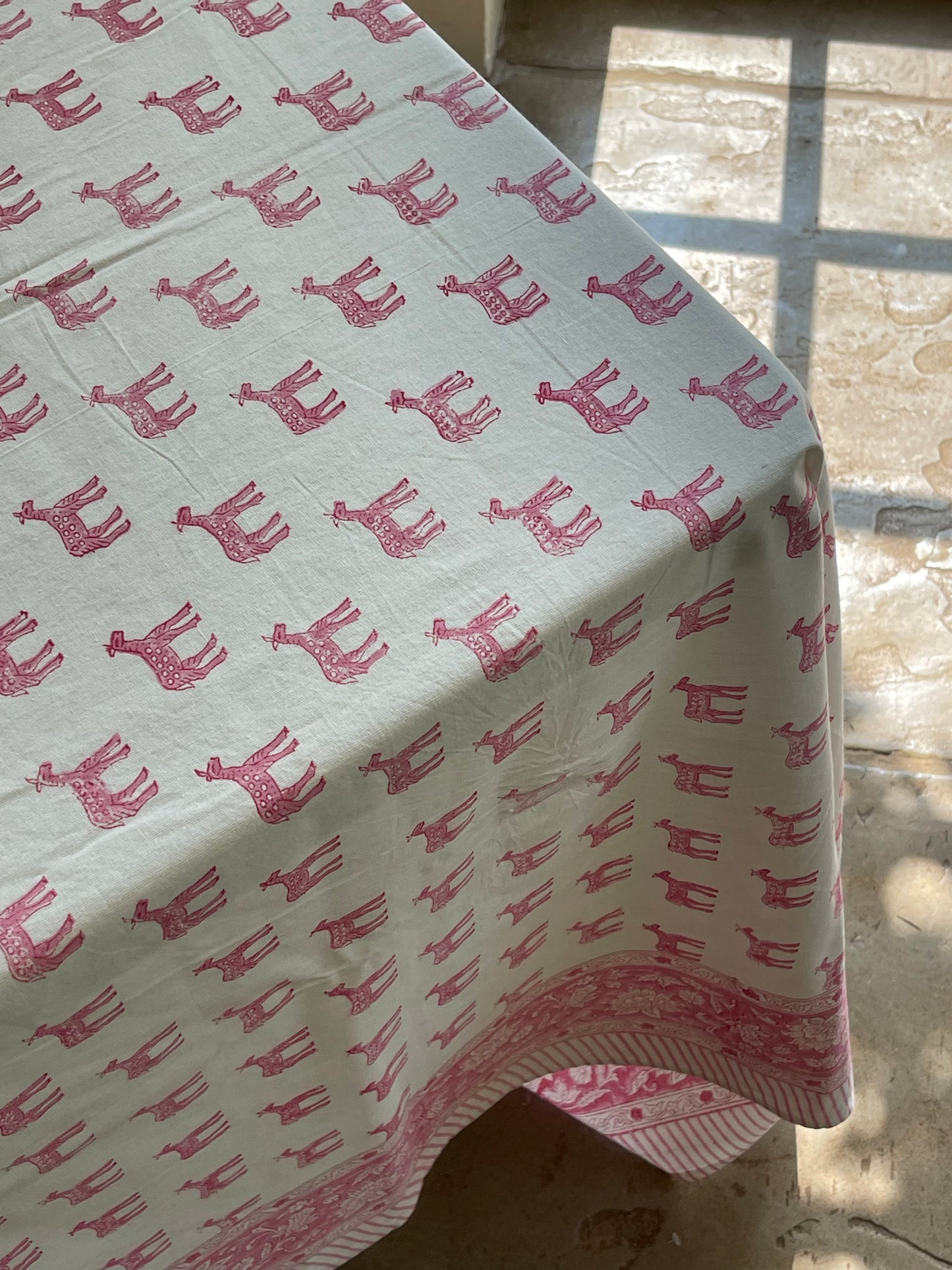 Pink Zebra Block Printed Tablecloth