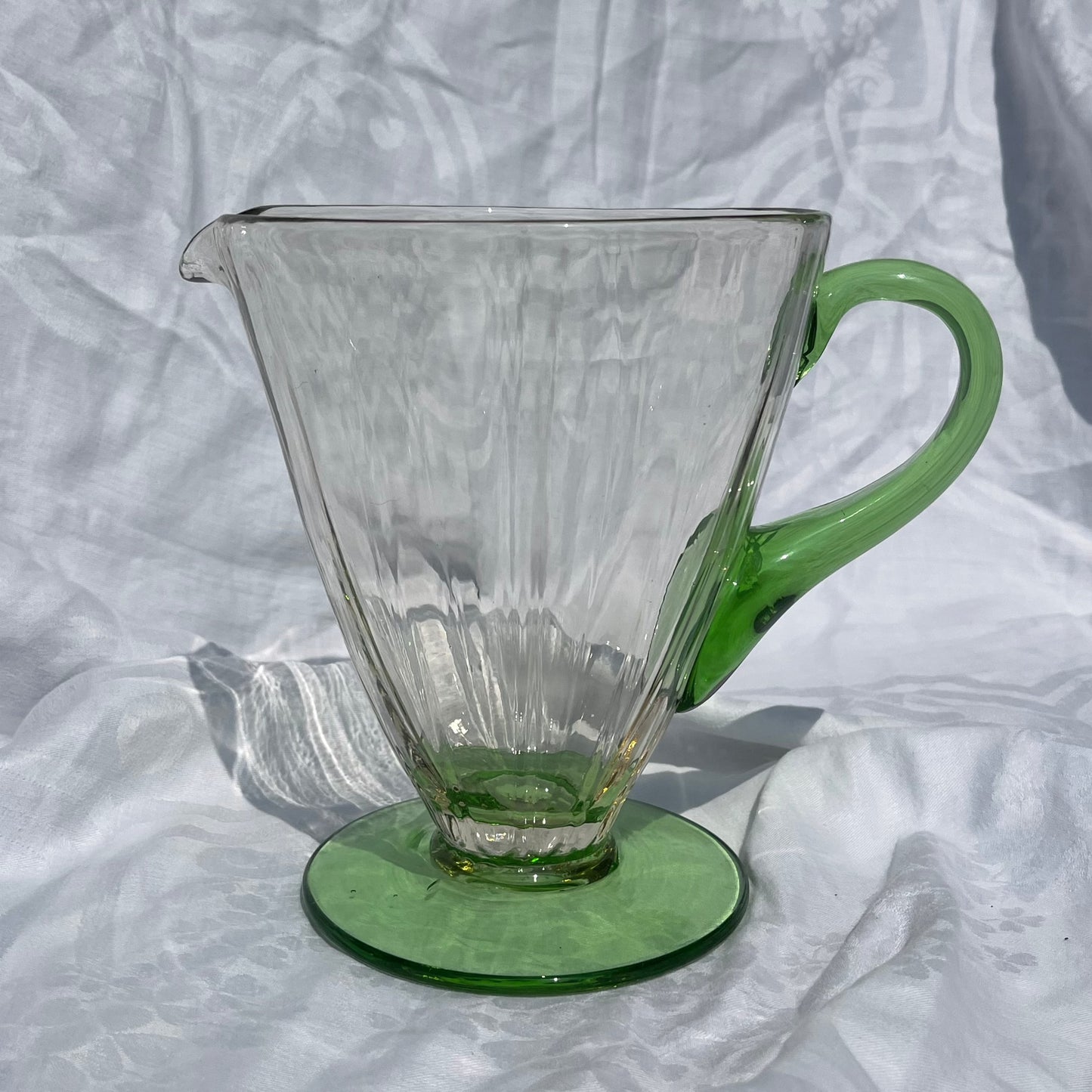 Large Green and Clear Fluted Jug