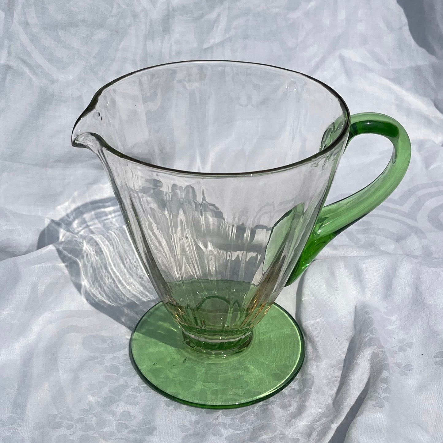 Large Green and Clear Fluted Jug