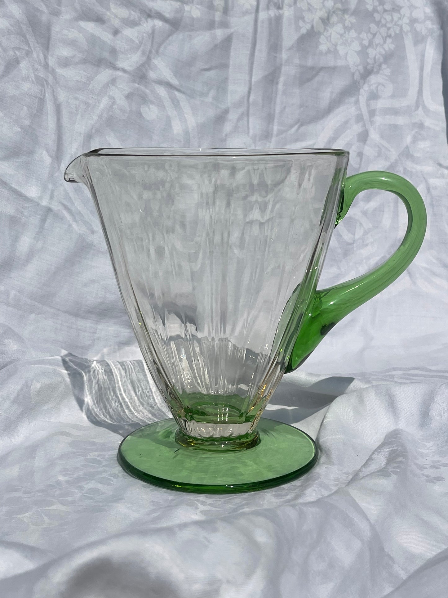 Large Green and Clear Fluted Jug