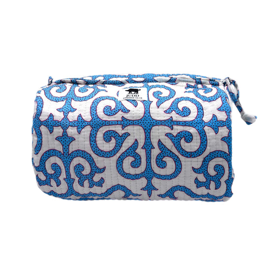 'Blue Filigree' Block Printed Sponge Bag/Washbag