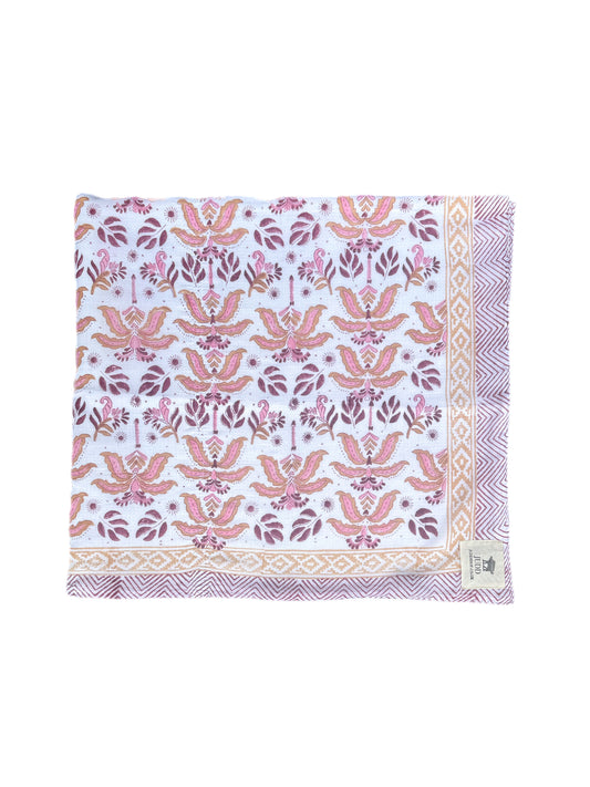 'Pink Moroccan Leaves' Block Printed Cotton Towel