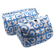 'Blue Filigree' Block Printed Sponge Bag/Washbag