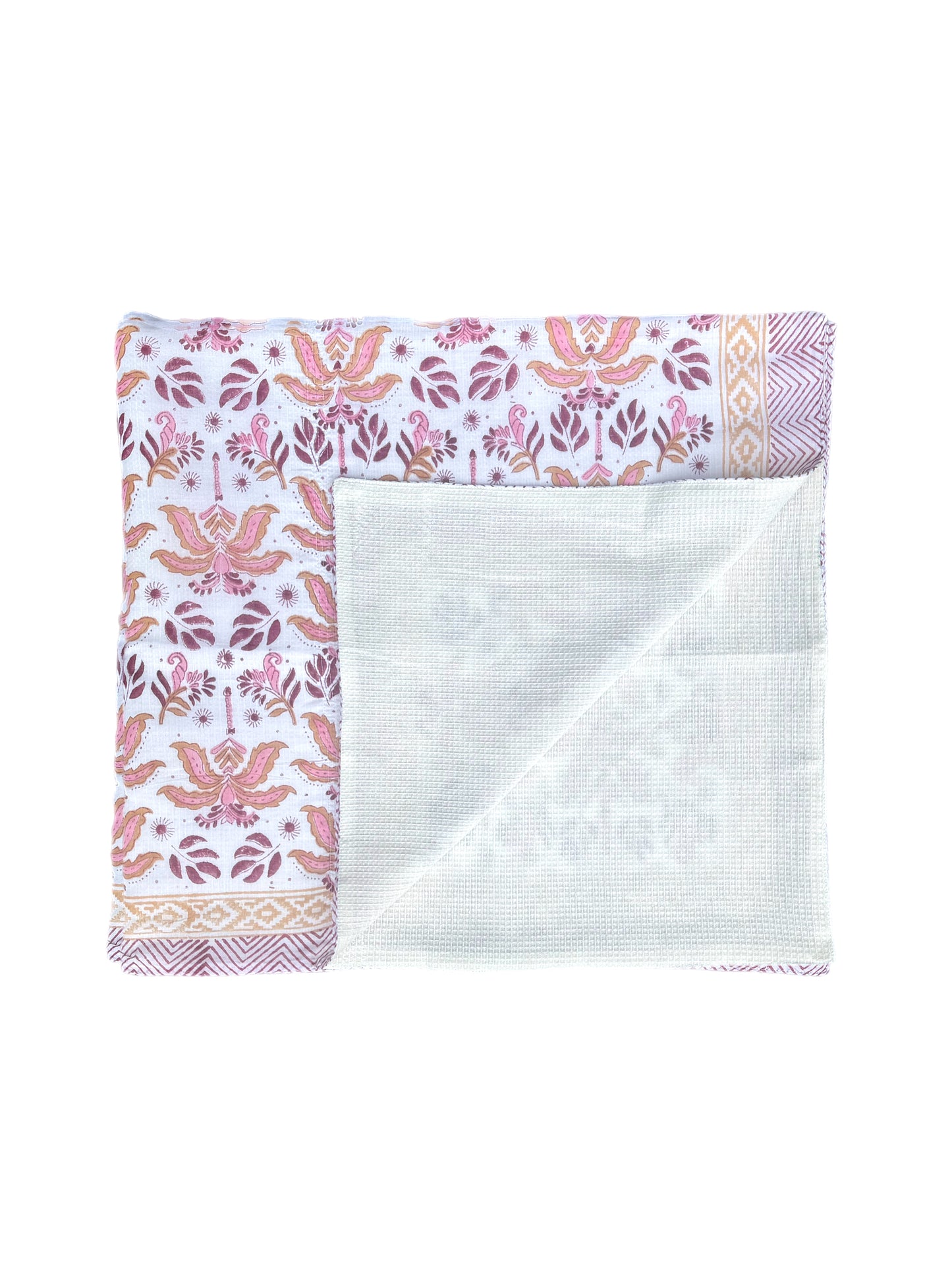 'Pink Moroccan Leaves' Block Printed Cotton Towel