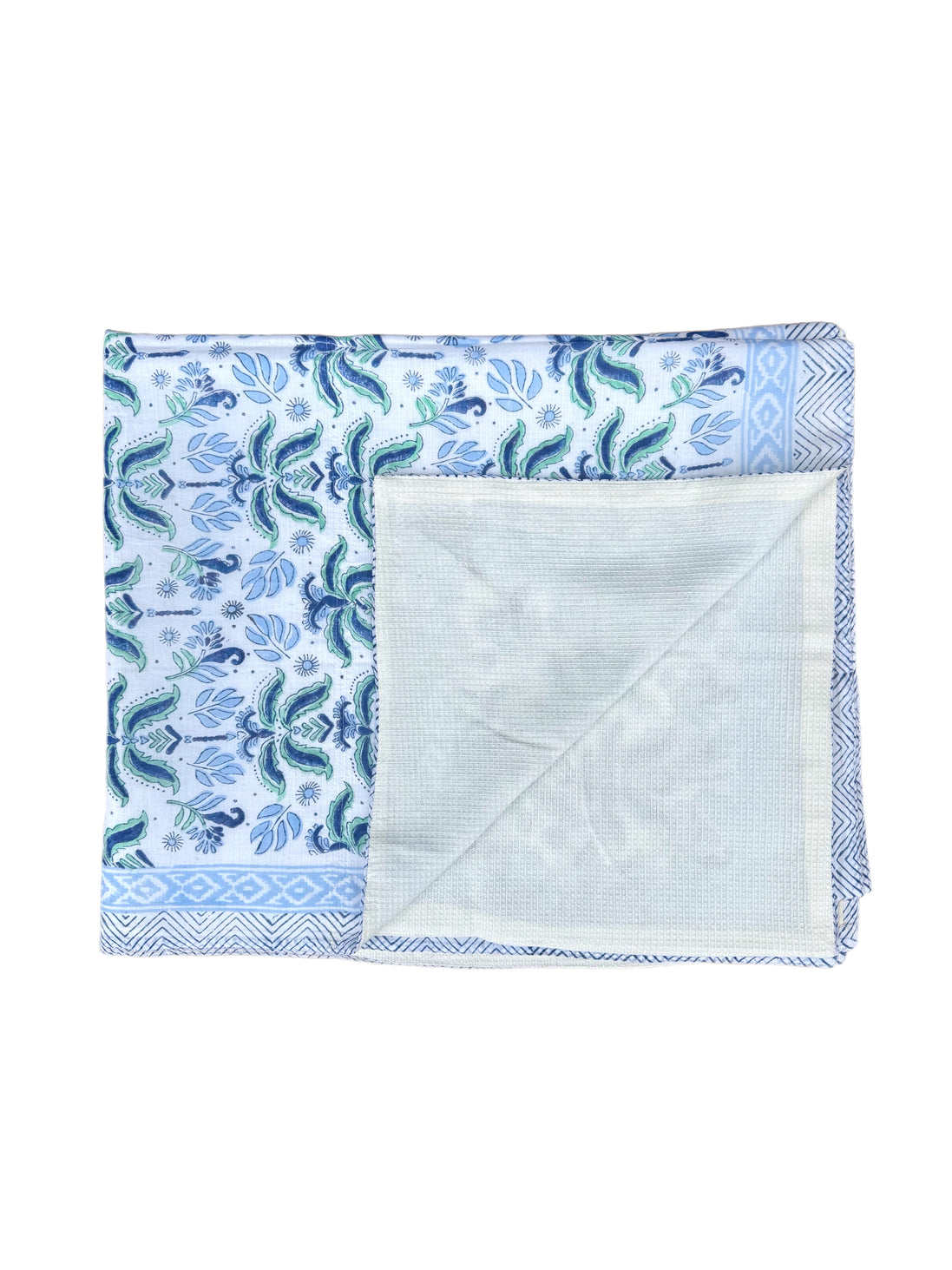 'Blue Moroccan Leaves' Block Printed Cotton Towel