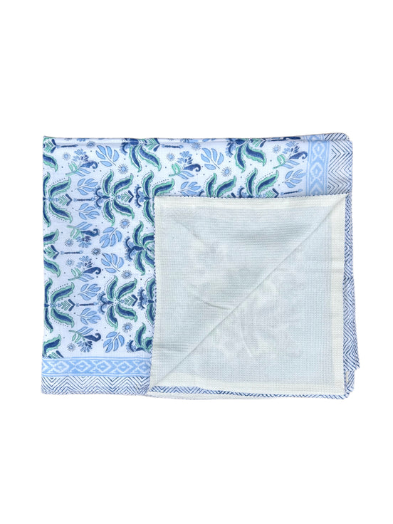 'Blue Moroccan Leaves' Block Printed Cotton Towel