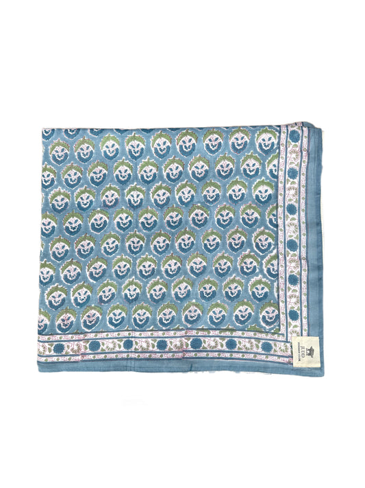 'Green & Blue Tree' Block Printed Cotton Towel