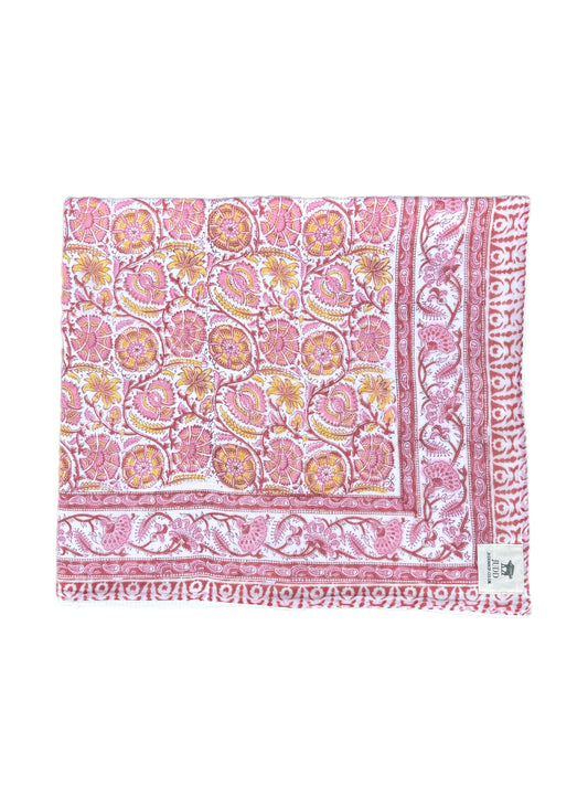 'Orange & Pink Fauna' Block Printed Cotton Towel