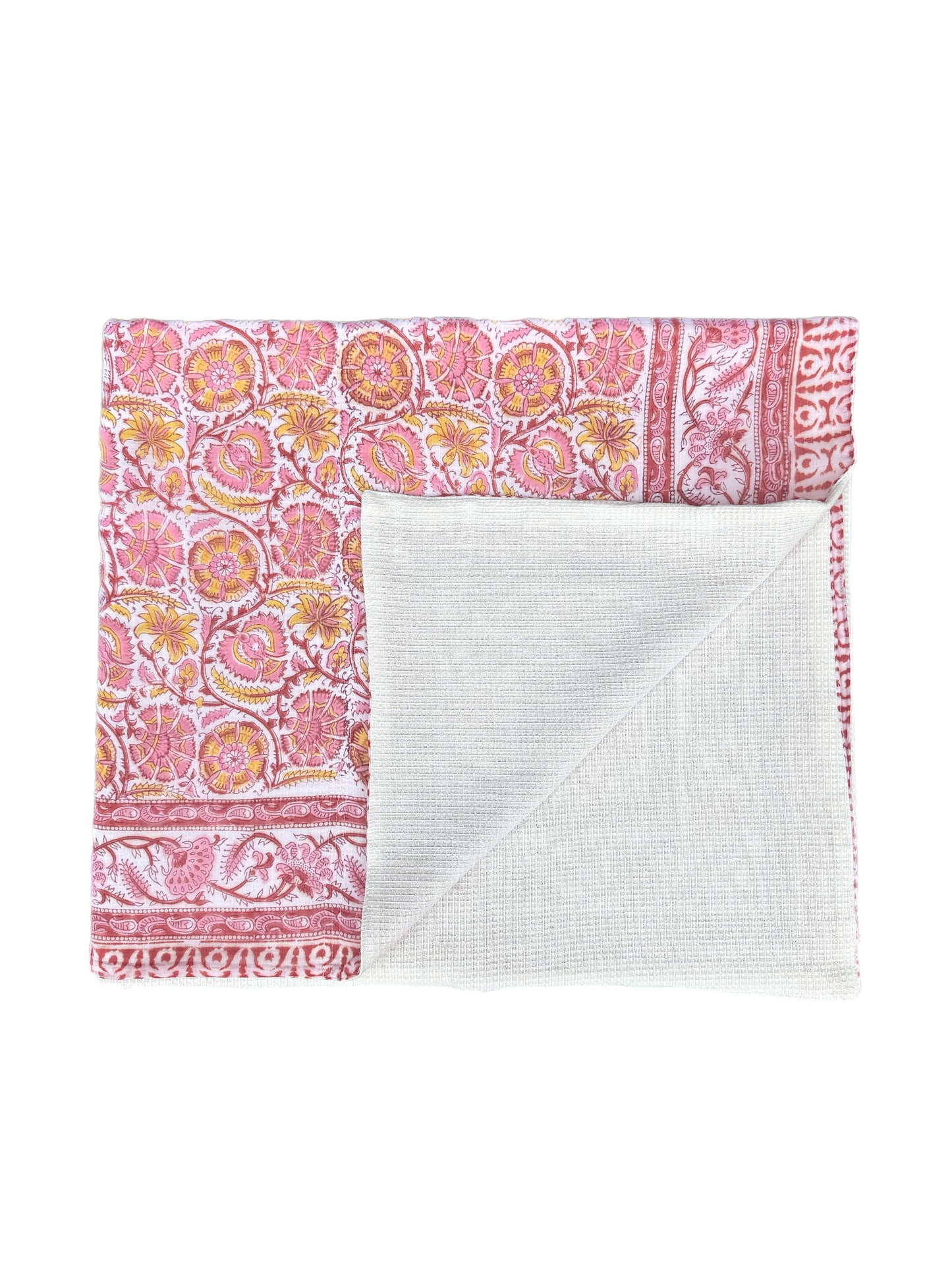'Orange & Pink Fauna' Block Printed Cotton Towel