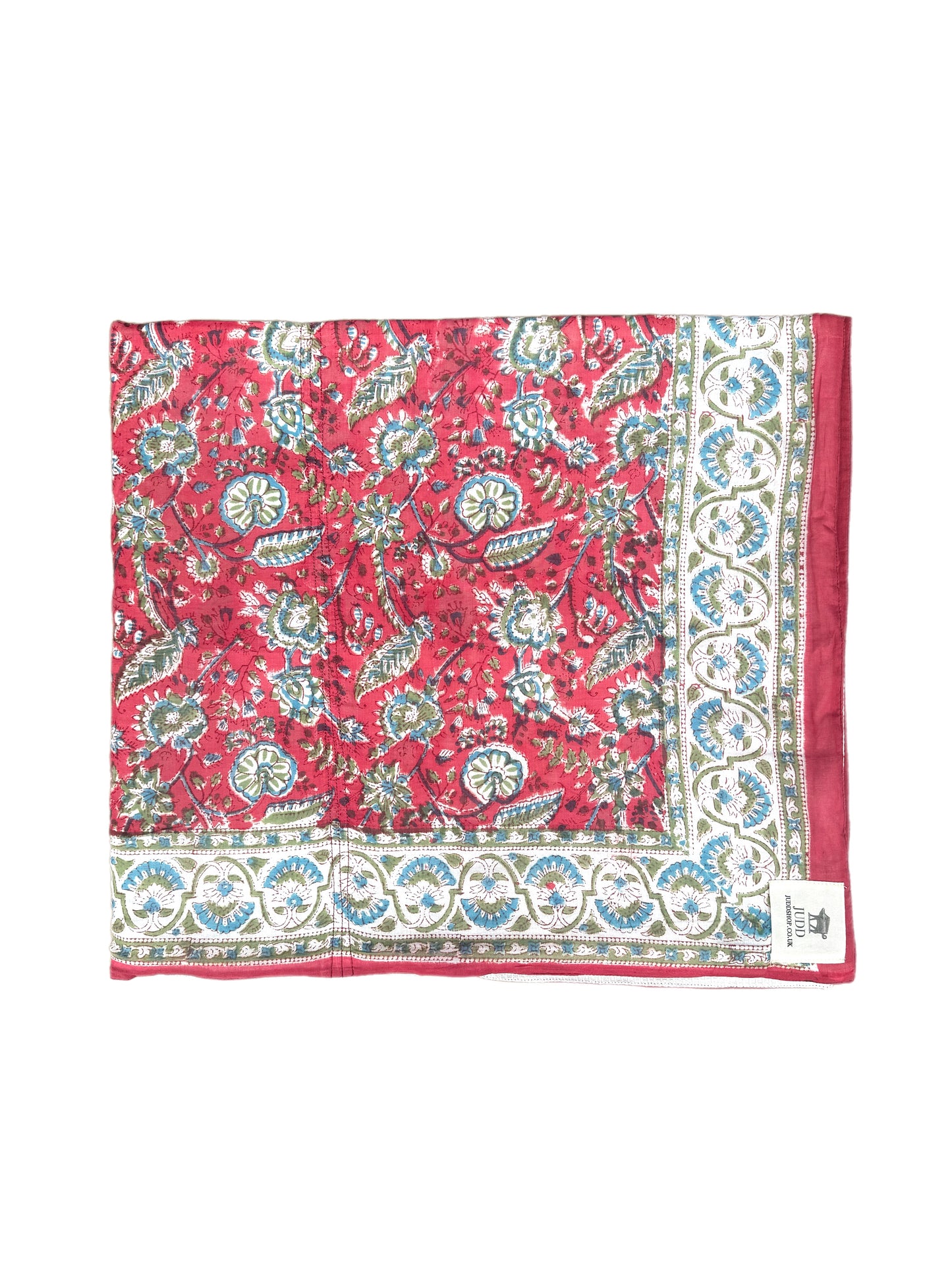 'Red & Blue Fauna' Block Printed Cotton Towel