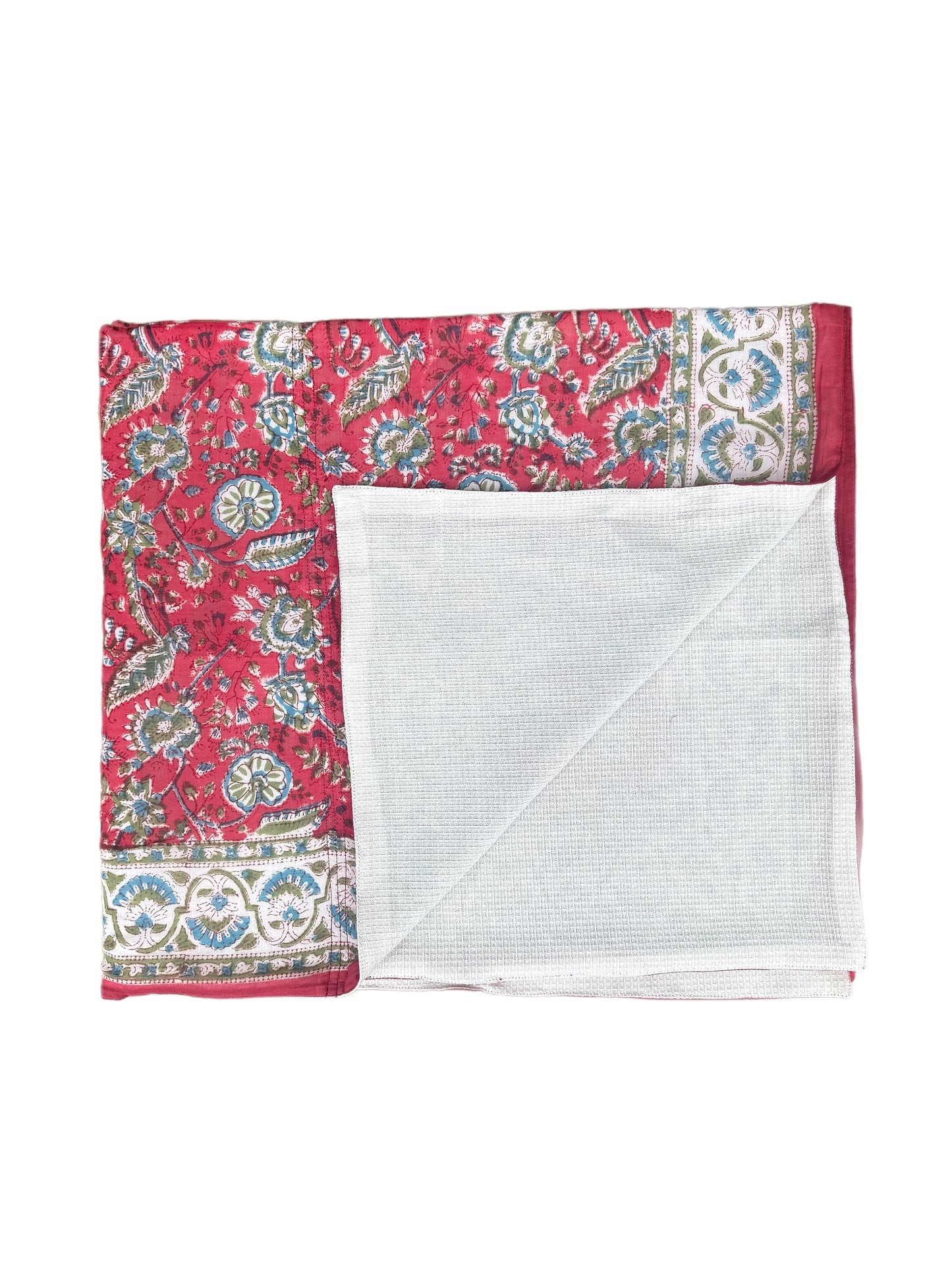 'Red & Blue Fauna' Block Printed Cotton Towel