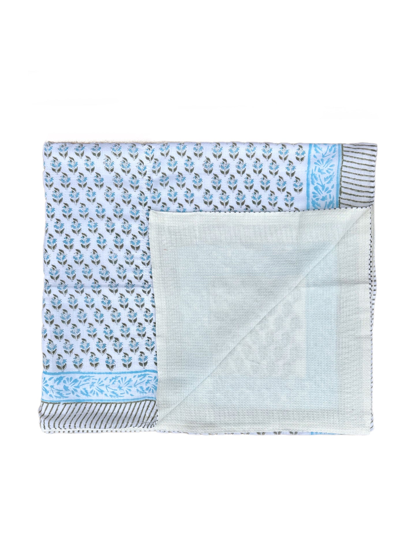 'Blue Shrub' Block Printed Cotton Towel