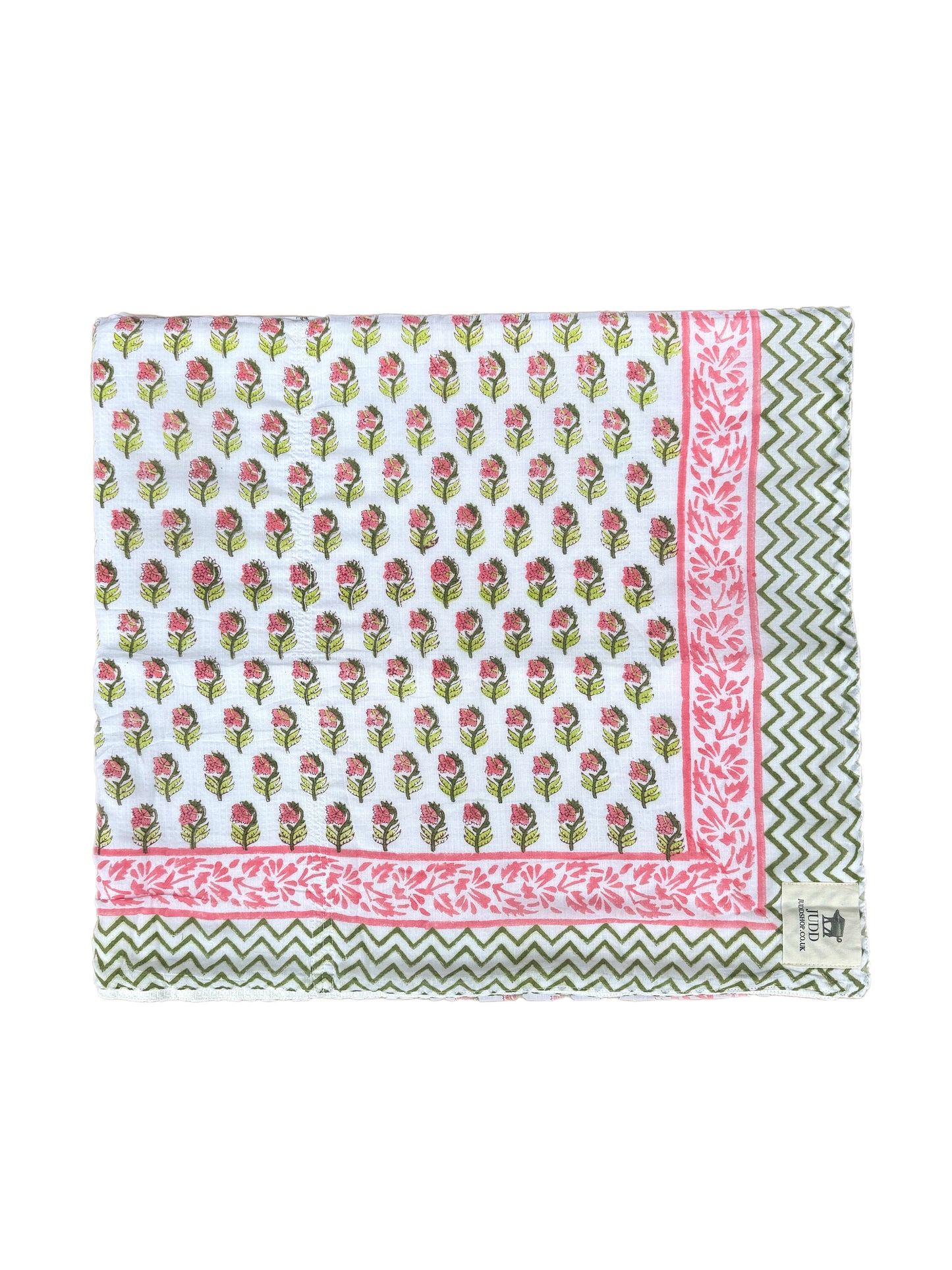 'Pink Shrub' Pink Bordered Block Printed Cotton Towel