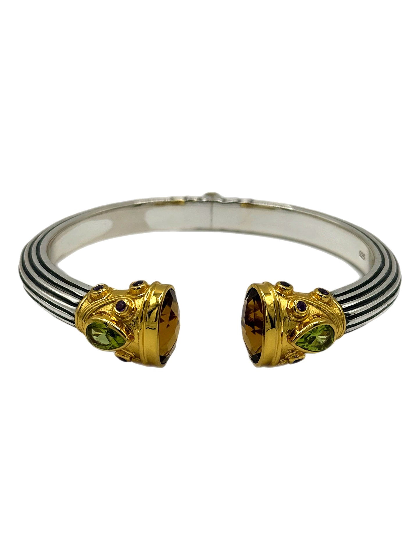 Silver & Gold Plated Citrine, Amethyst and Peridot Jewelled Bangle