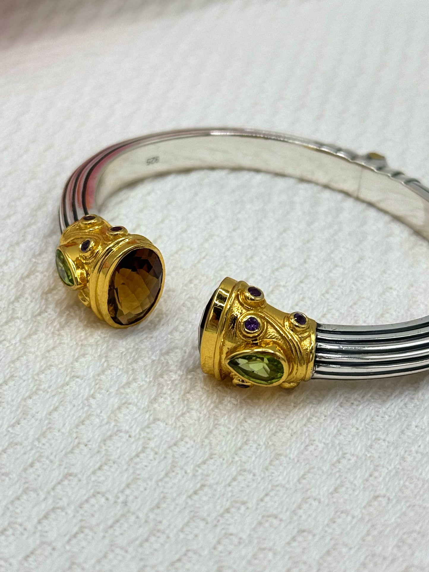 Silver & Gold Plated Citrine, Amethyst and Peridot Jewelled Bangle