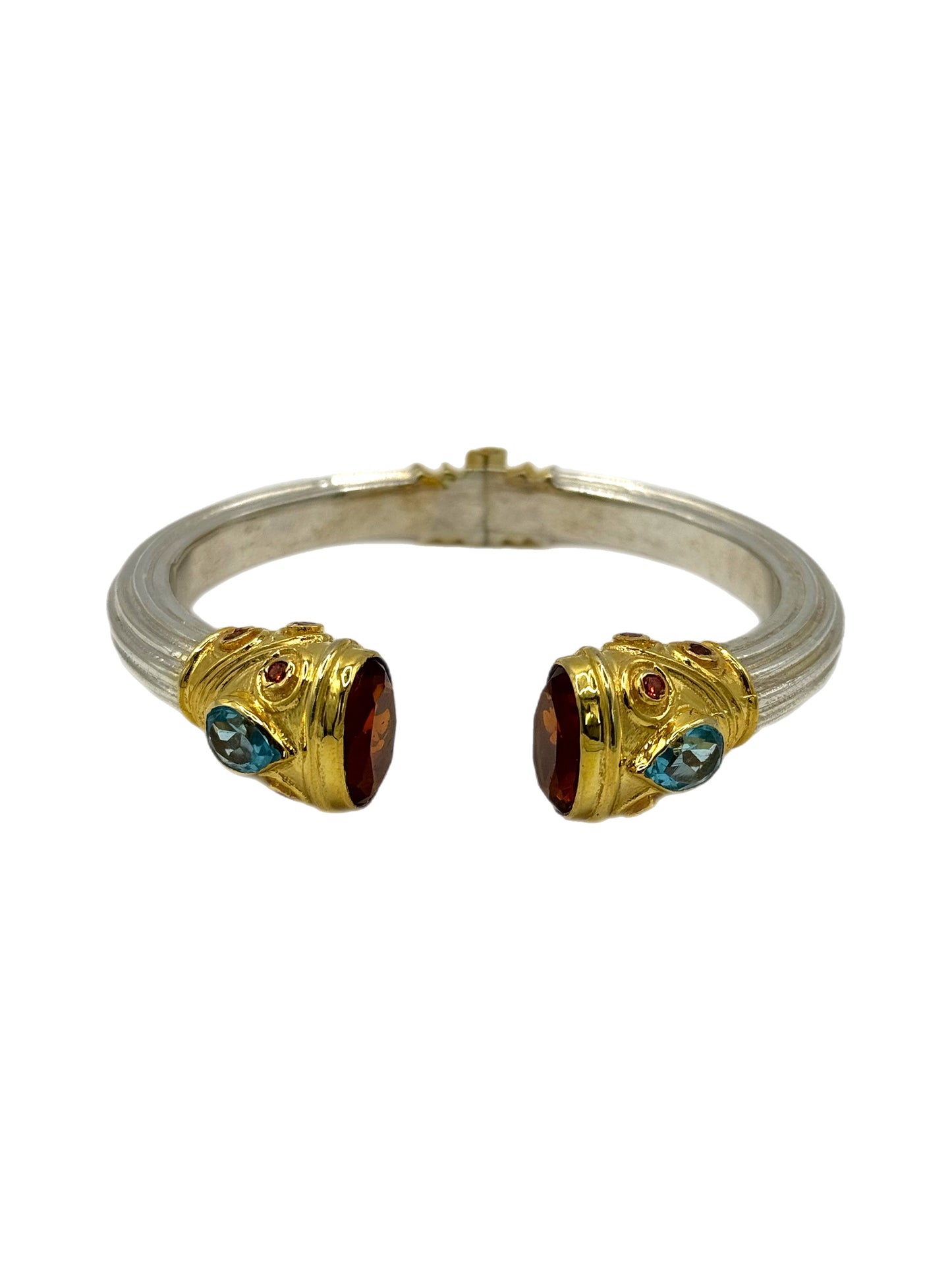 Silver & Gold Orange Topaz and Blue Topaz Jewelled Bangle