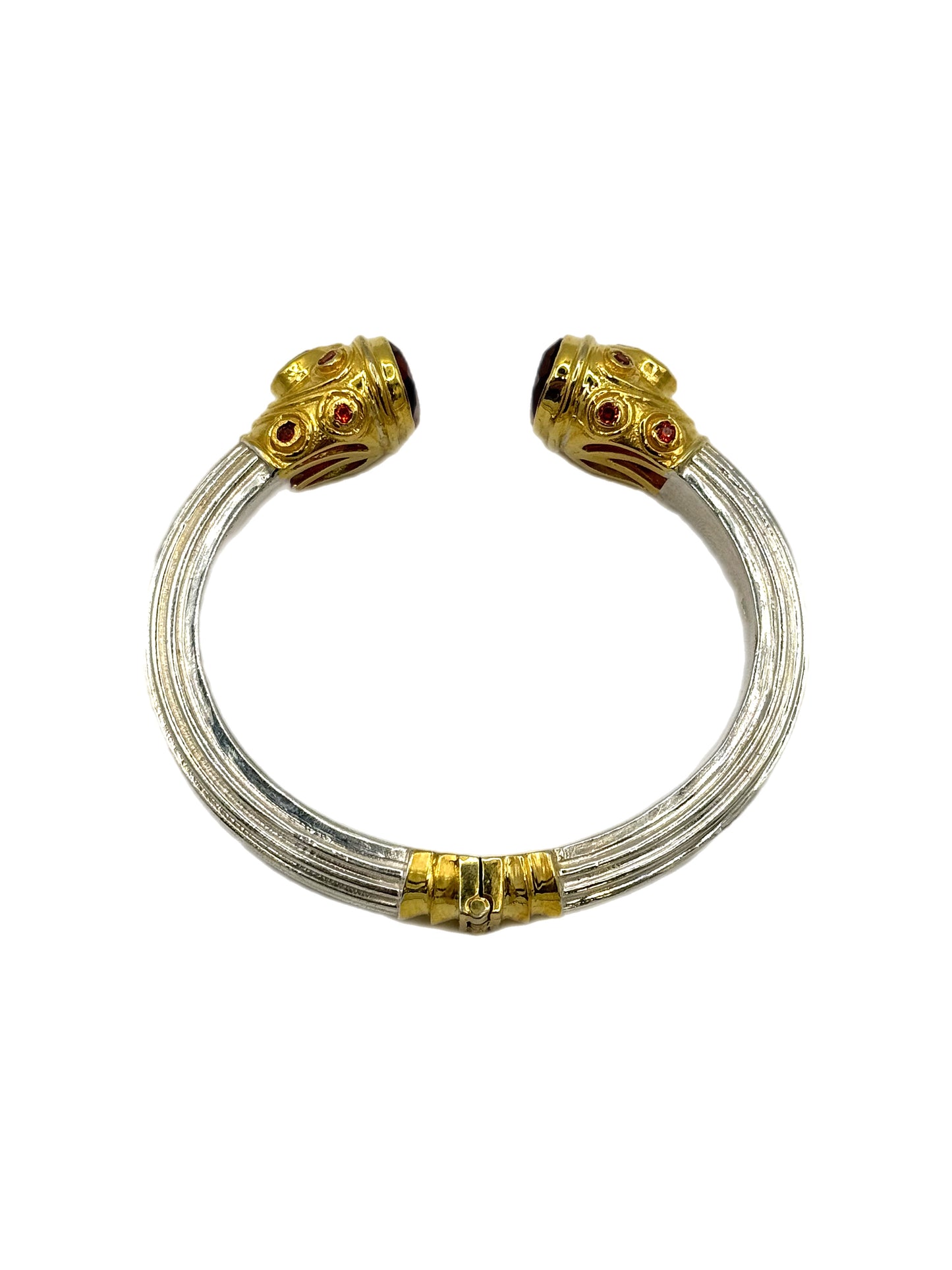 Silver & Gold Orange Topaz and Blue Topaz Jewelled Bangle