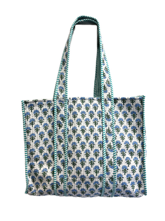 'Blue Foliage' Block Print Tote Bag