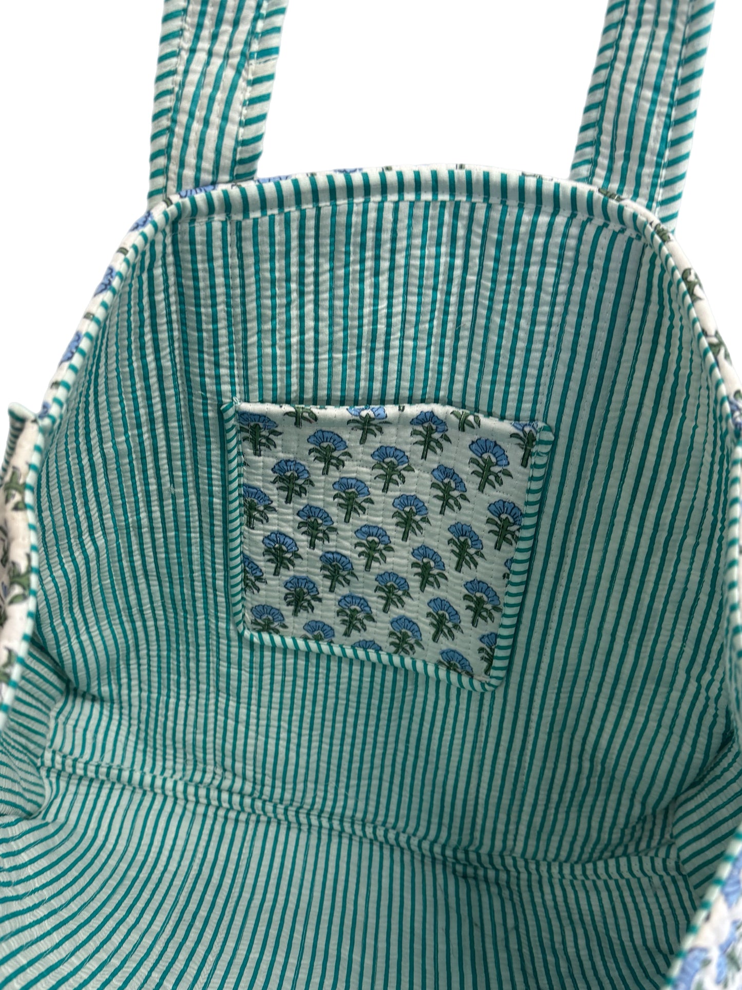 'Blue Foliage' Block Print Tote Bag