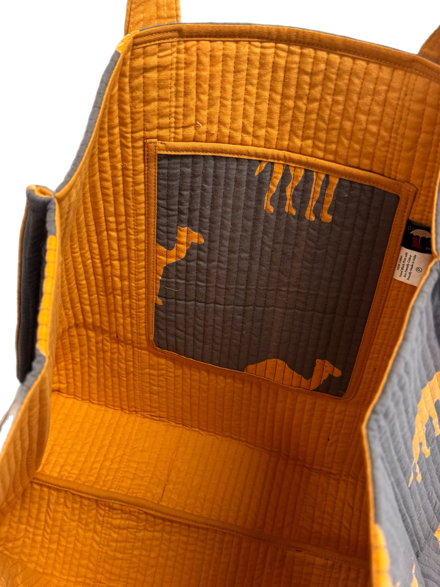 'Orange and Taupe Camel' Block Print Tote Bag
